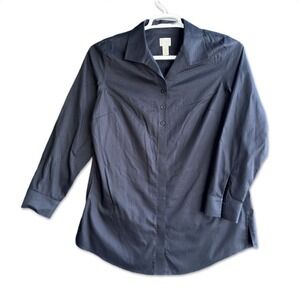 Chico's No-Iron Button Down Shirt Women 1 (US 8-M) Black Long Sleeve Blouse Top